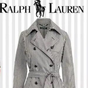 RALPH LAUREN WHITE/BLACK GINGHAM CHECK  TWILL TRENCH COAT  SZ 12P NWOT